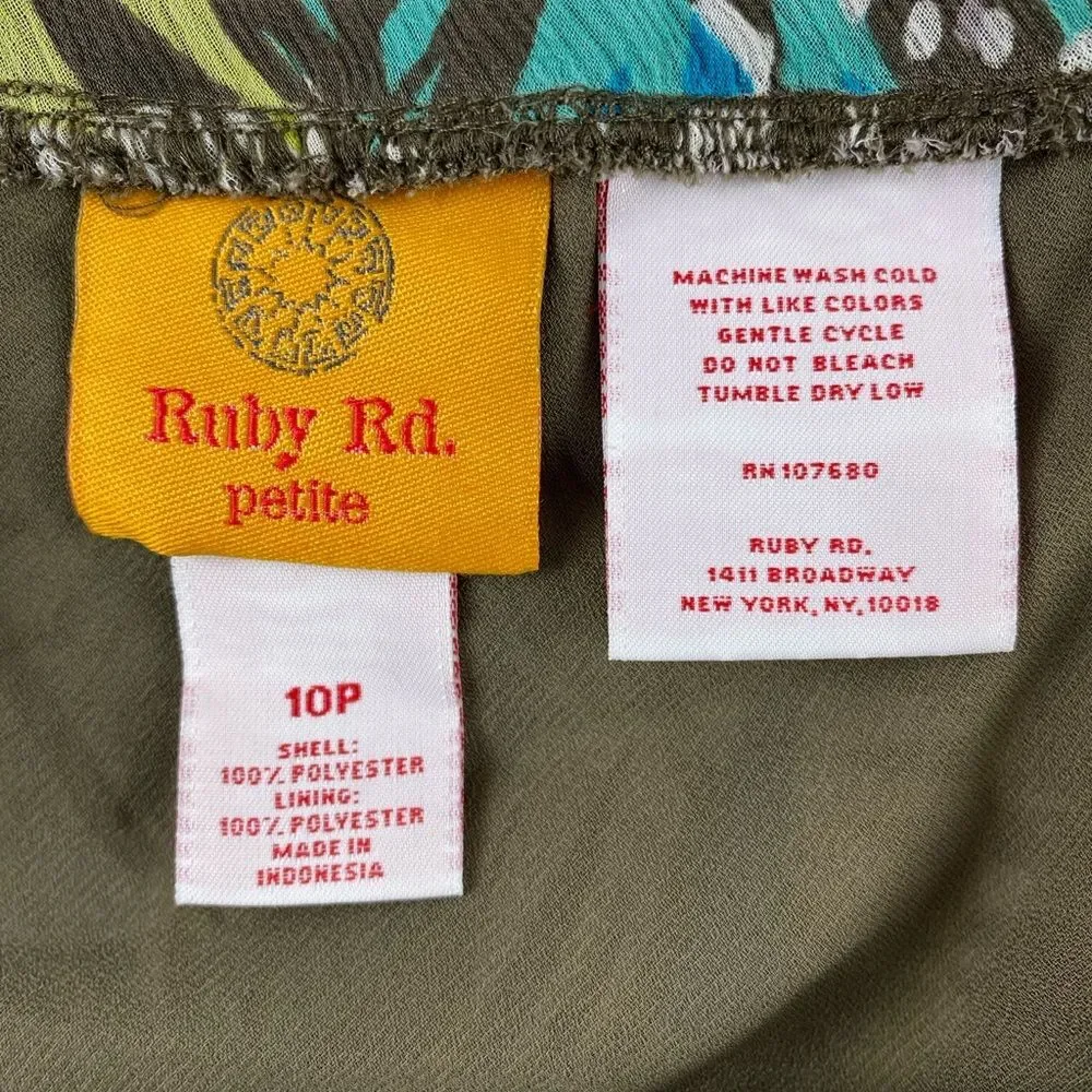Ruby Rd Petite Maxi/Midi Skirt 10P Green Multi Floral Sheer Overlay Lined Flowy